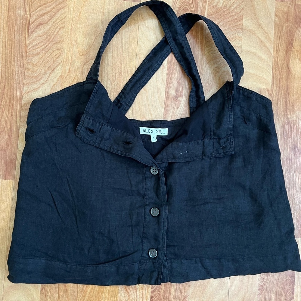 Alex Mill Black Linen Button Front Tank Top w Adjustable Straps
